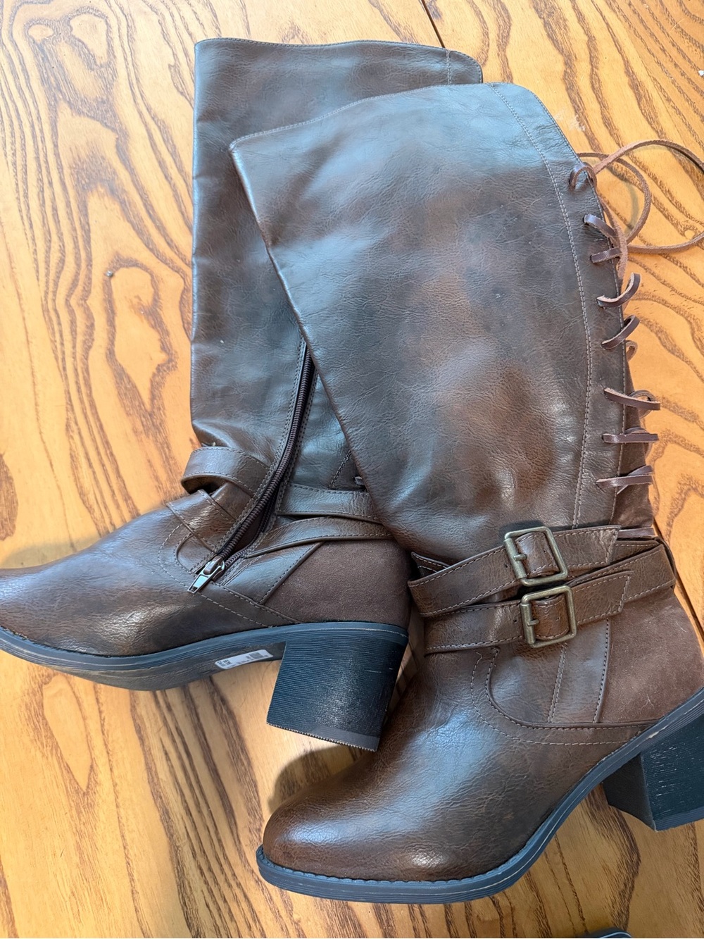 Women's Cognac Brown Lace-Back Riding Boots - Size 7W (Wide Calf / Wide Width)